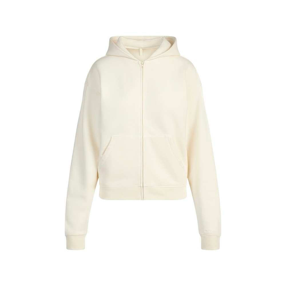 Skims French Terry Zip Up Hoodie in Ecru